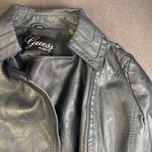 GUESS Womens XL Faux Leather Moto‎ Jacket Belted Zip Front Jade Green